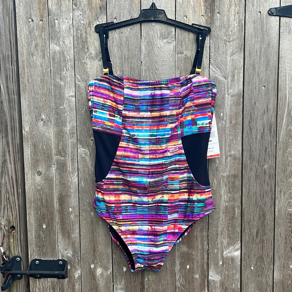 Aerin Rose Le Marais Underwire Strapless Mesh Side One Piece Swimsuit,Sz 10,NWOT